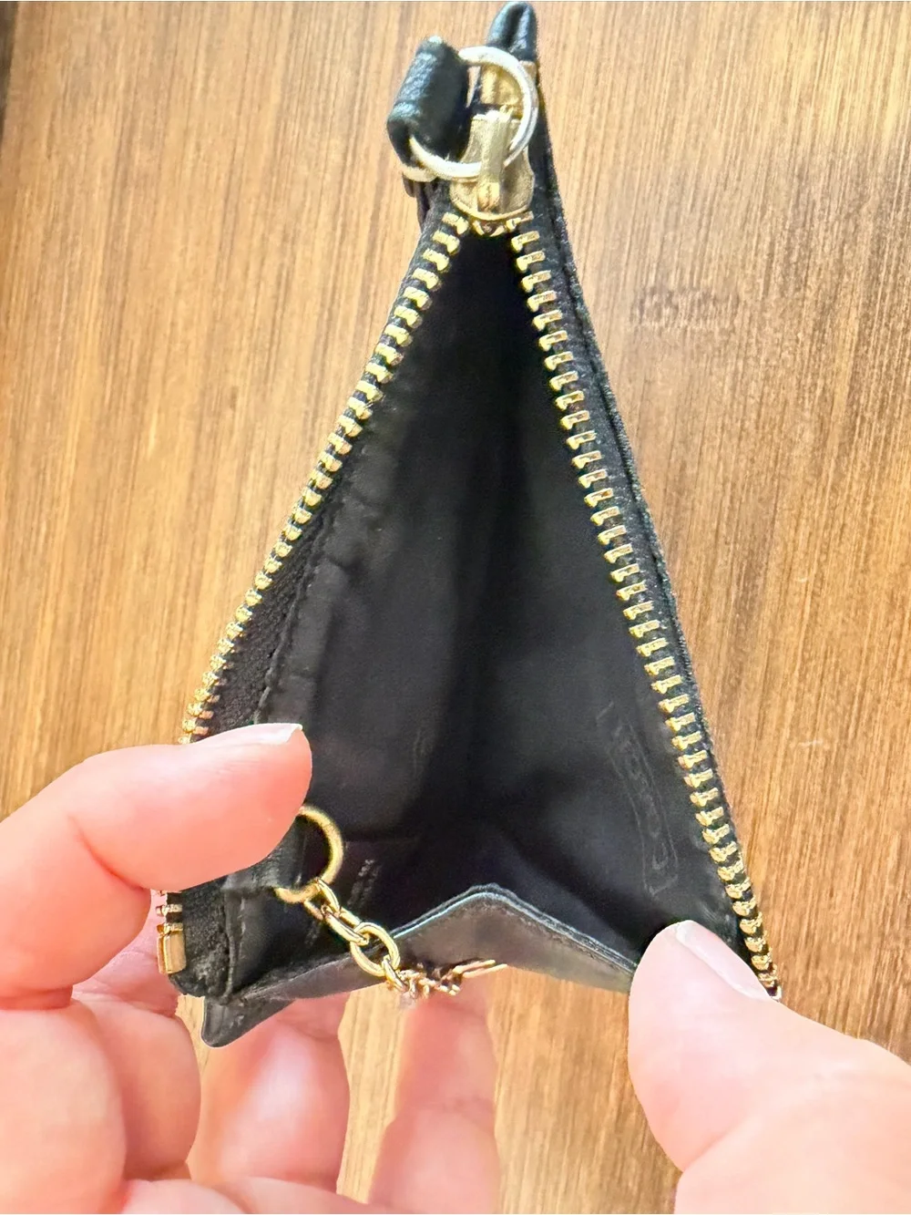 Black Coach Leather Coin Pouch with Gold Zipper